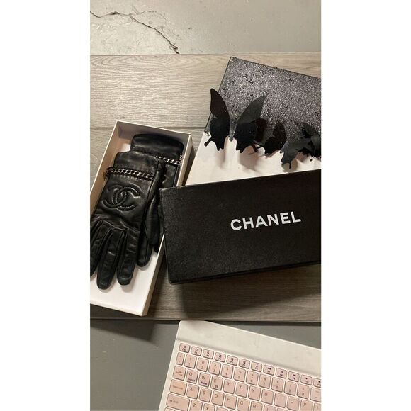 Vintage Chanel Women’s Authentic Leather Chain Gloves Black Size 7 - Picture 12 of 13